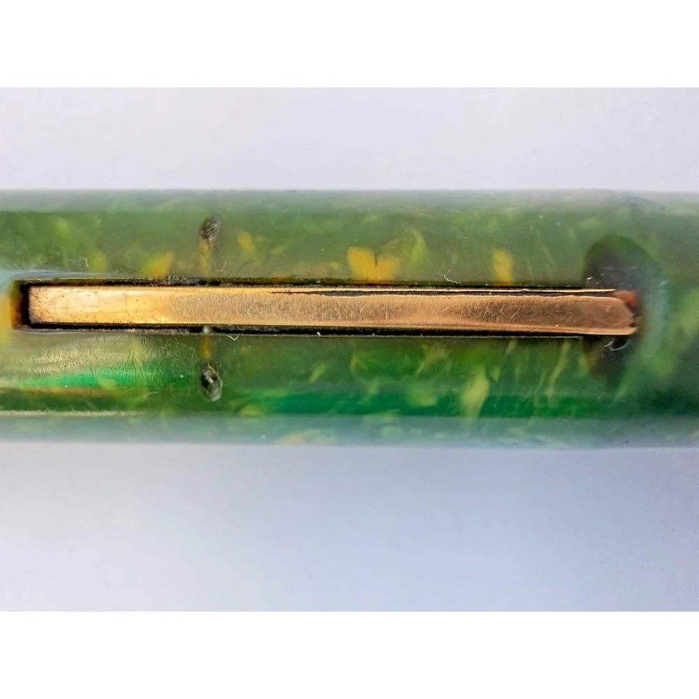 1920 Sheaffer Flat Top Full Sz 14k Nib Fountain Pen Jade Green Marbled White Dot